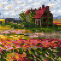 Conjunto de punto de cruz Riolis "Campos de tulipanes después de la pintura de c. Monet", patrón de conteo