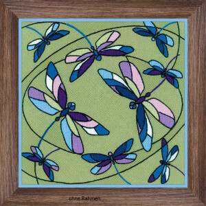 Set di punti croce Riolis "Cuscino/immagine vetro colorato finestra. Libellule", schema di conteggio