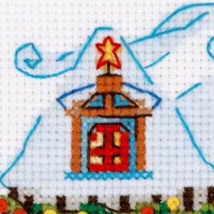 Riolis Cross Stitch Kit Christmas House 1661 Zweigart Reindeer Sleigh 