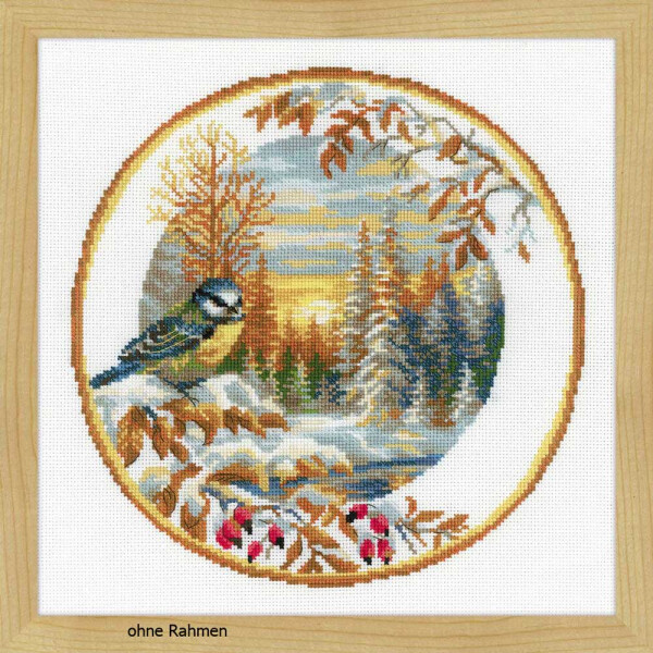 Riolis counted cross stitch Kit Plate with Great Tit, DIY