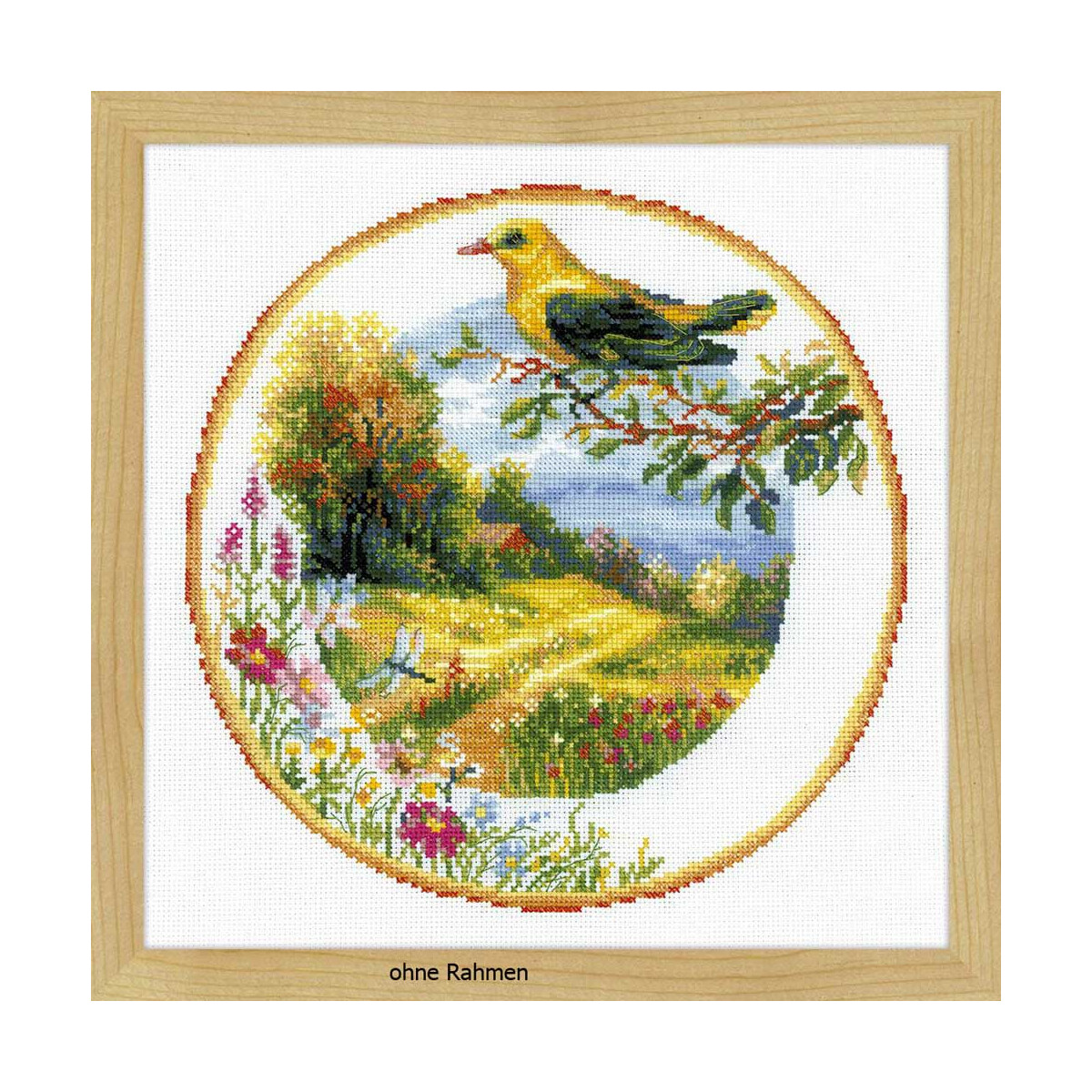 Riolis counted cross stitch Kit Plate with Oriole, DIY