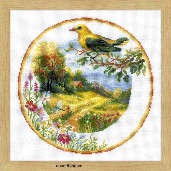 Riolis counted cross stitch Kit Plate with Oriole, DIY