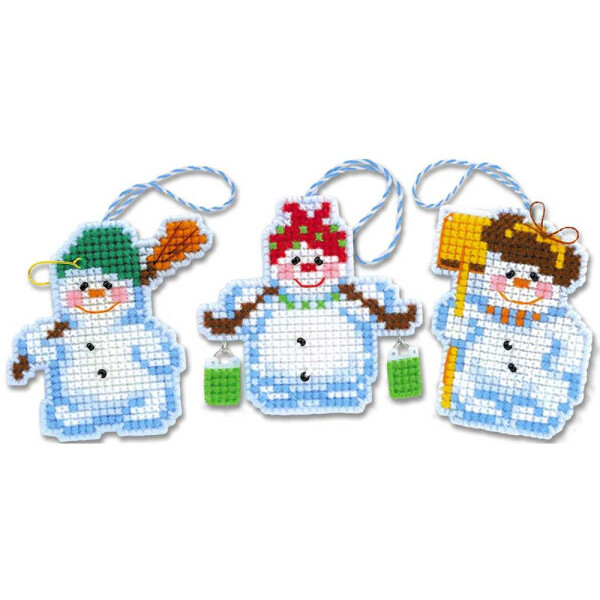 Ensemble de points de croix Riolis "Bonhommes de neige décorant larbre de Noël", modèle de comptage