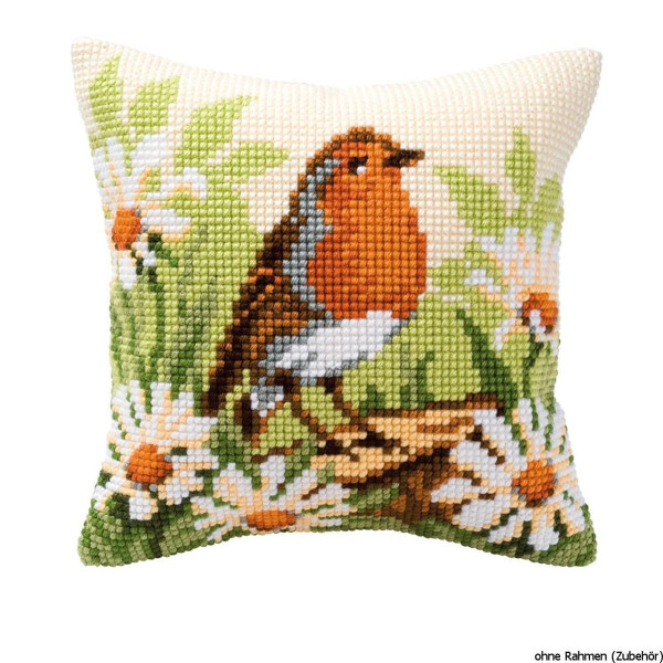 Vervaco stamped cross stitch kit cushion Robin, DIY