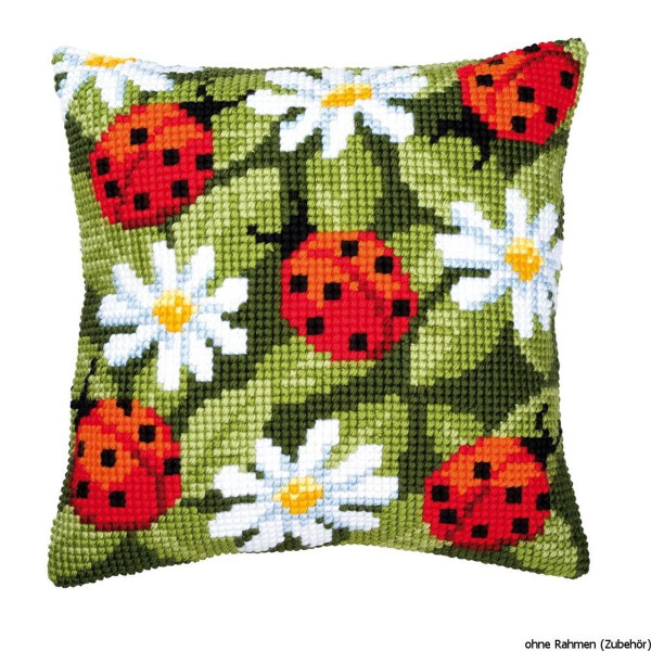 Vervaco stamped cross stitch kit cushion Ladybirds, DIY
