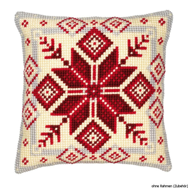 Almohada de punto de cruz Vervaco "Ice crystal red", patrón de bordado dibujado