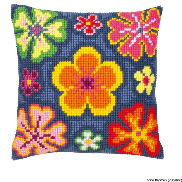 Almohada de punto de cruz Vervaco "Flower Power", patrón de bordado dibujado