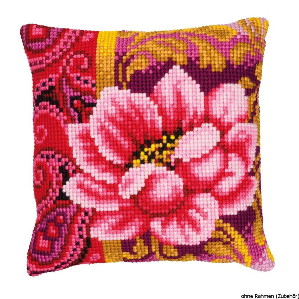 Almohada de punto de cruz Vervaco "Pink Flower", patrón de bordado dibujado
