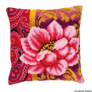Vervaco stamped cross stitch kit cushion Pink bloom, DIY
