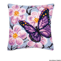 Vervaco stamped cross stitch kit cushion Purple butterfly, DIY