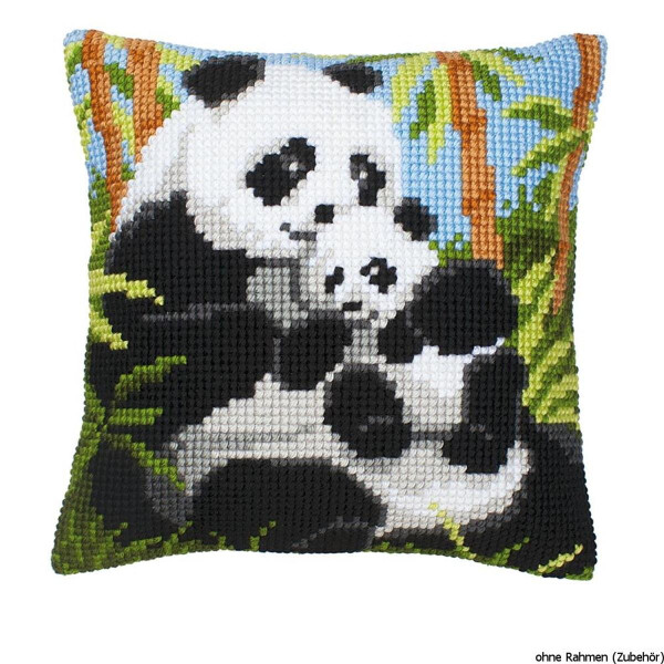 Vervaco stamped cross stitch kit cushion Panda family, DIY