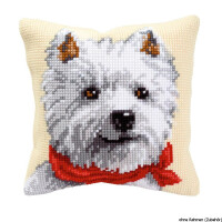 Almohada Vervaco de punto de cruz "West Highland White Terrier", diseño de bordado dibujado
