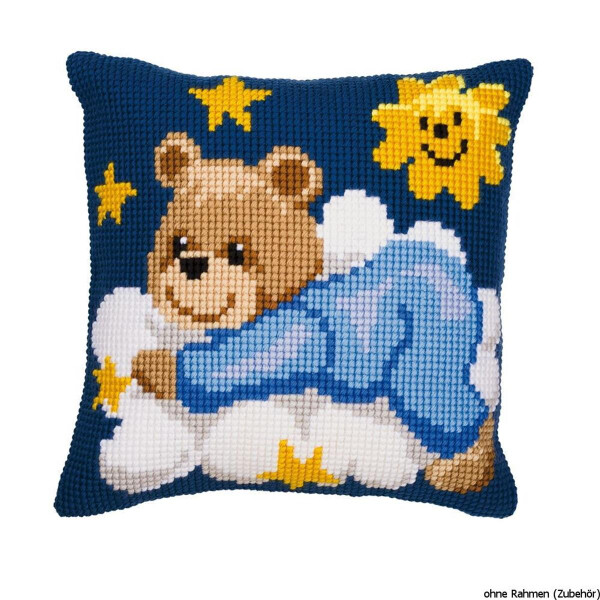 Vervaco stamped cross stitch kit cushion Blue bear on a cloud, DIY