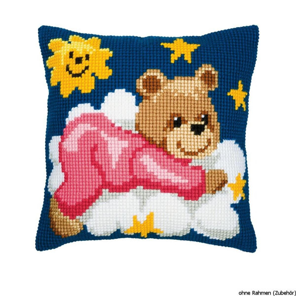 Vervaco stamped cross stitch kit cushion Pink bear on a cloud, DIY