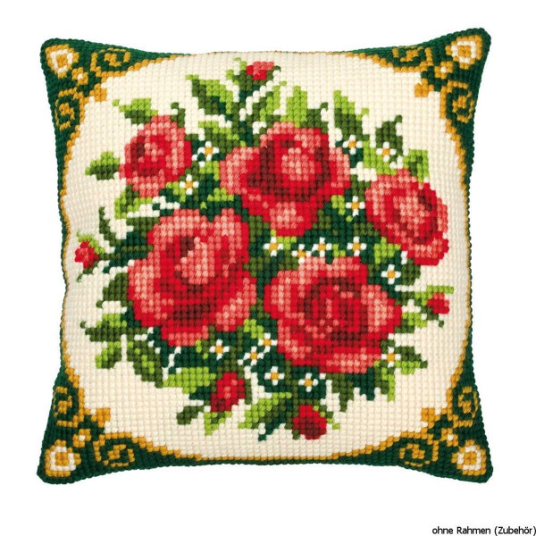 Almohada de punto de cruz Vervaco "Colorido ramo de rosas", diseño de bordado dibujado