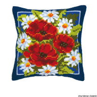 Vervaco stamped cross stitch kit cushion Red flowers, DIY