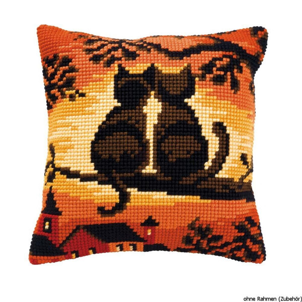 Almohada de punto de cruz Vervaco "Cats Morgenröte", diseño de bordado dibujado
