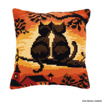 Almohada de punto de cruz Vervaco "Cats Morgenröte", diseño de bordado dibujado