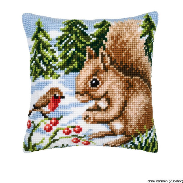 Almohada de punto de cruz Vervaco "Squirrel Siberia", diseño de bordado dibujado