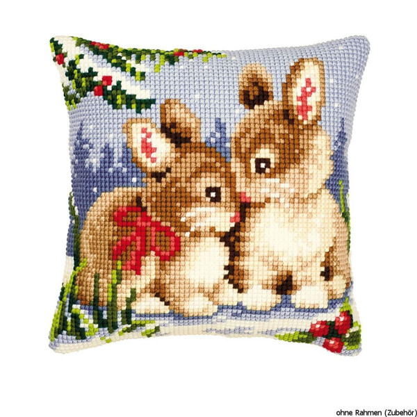 Vervaco stamped cross stitch kit cushion Rabbits in the snow, DIY