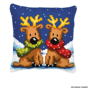 Vervaco stamped cross stitch kit cushion Reindeer twins, DIY
