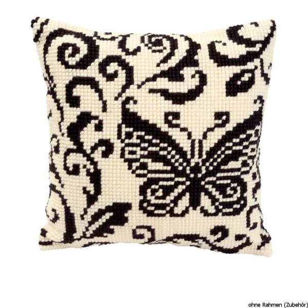 Подушка для вышивания крестом Vervaco "Бабочка в черно-белых тонах", дизайн вышивки предварительно нарисован