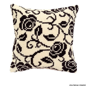 Vervaco stamped cross stitch kit cushion Black rose, DIY