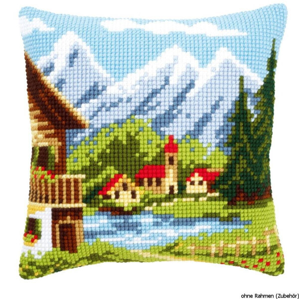 Vervaco stamped cross stitch kit cushion Alpine village I, DIY
