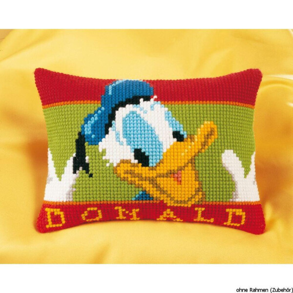 Almohada Vervaco de punto de cruz "Pato Donald", diseño de bordado dibujado