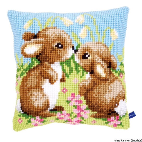 Подушка для вышивания крестом Vervaco "Милые кролики", дизайн вышивки предварительно нарисован