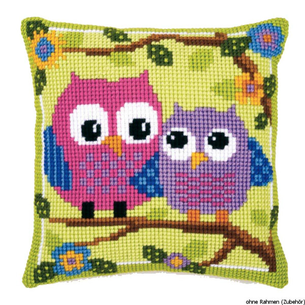 Vervaco stamped cross stitch kit cushion Owls on a branch, DIY