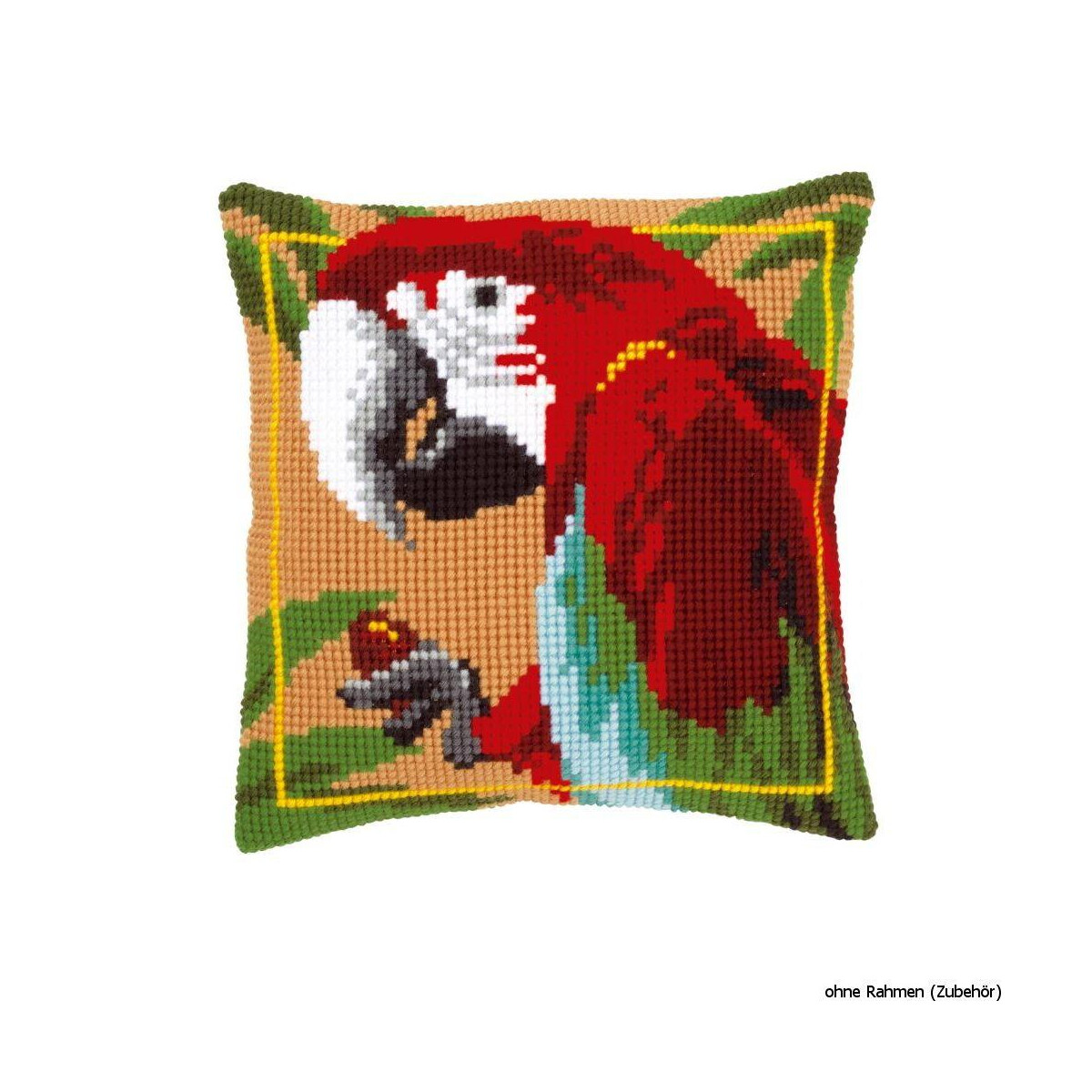 Almohada Vervaco de punto de cruz "Red macaw",...