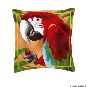 Almohada Vervaco de punto de cruz "Red macaw",...