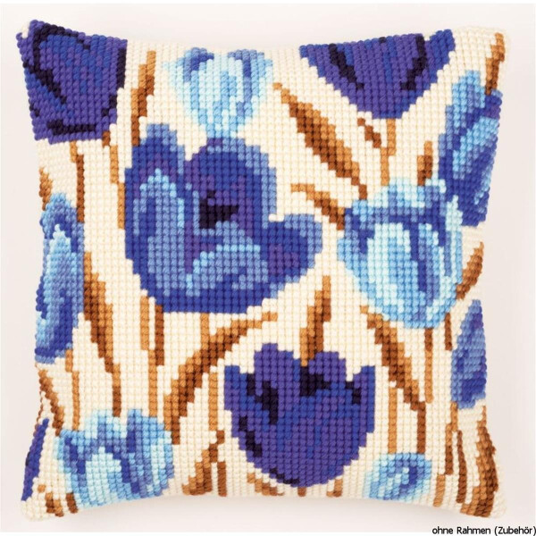 Almohada Vervaco de punto de cruz "tulipanes azules", patrón de bordado dibujado