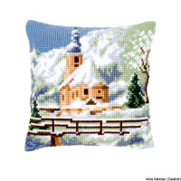 Vervaco stamped cross stitch kit cushion Church in the snow, DIY