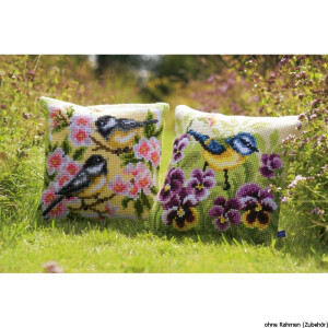 Vervaco stamped cross stitch kit cushion Birds and blossoms, DIY