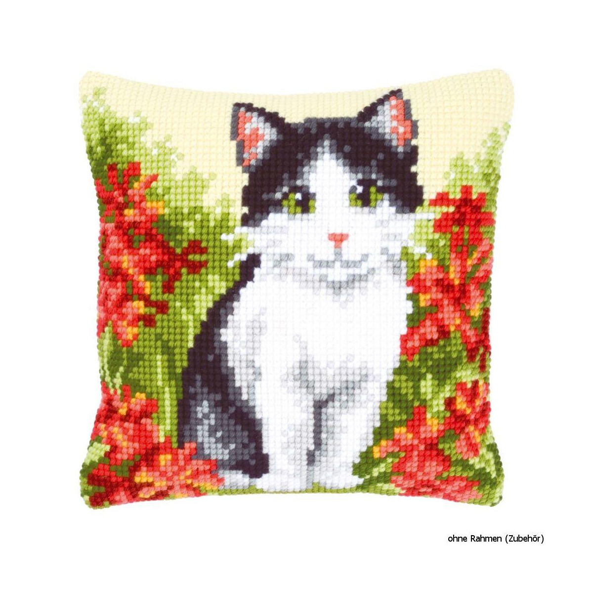 Vervaco stamped cross stitch kit cushion Cat in flower...