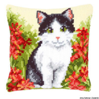 Подушка для вышивания крестом Vervaco "Кот в цветочном поле", дизайн вышивки предварительно нарисован