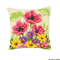 Vervaco stamped cross stitch kit cushion Flower field poppies, DIY