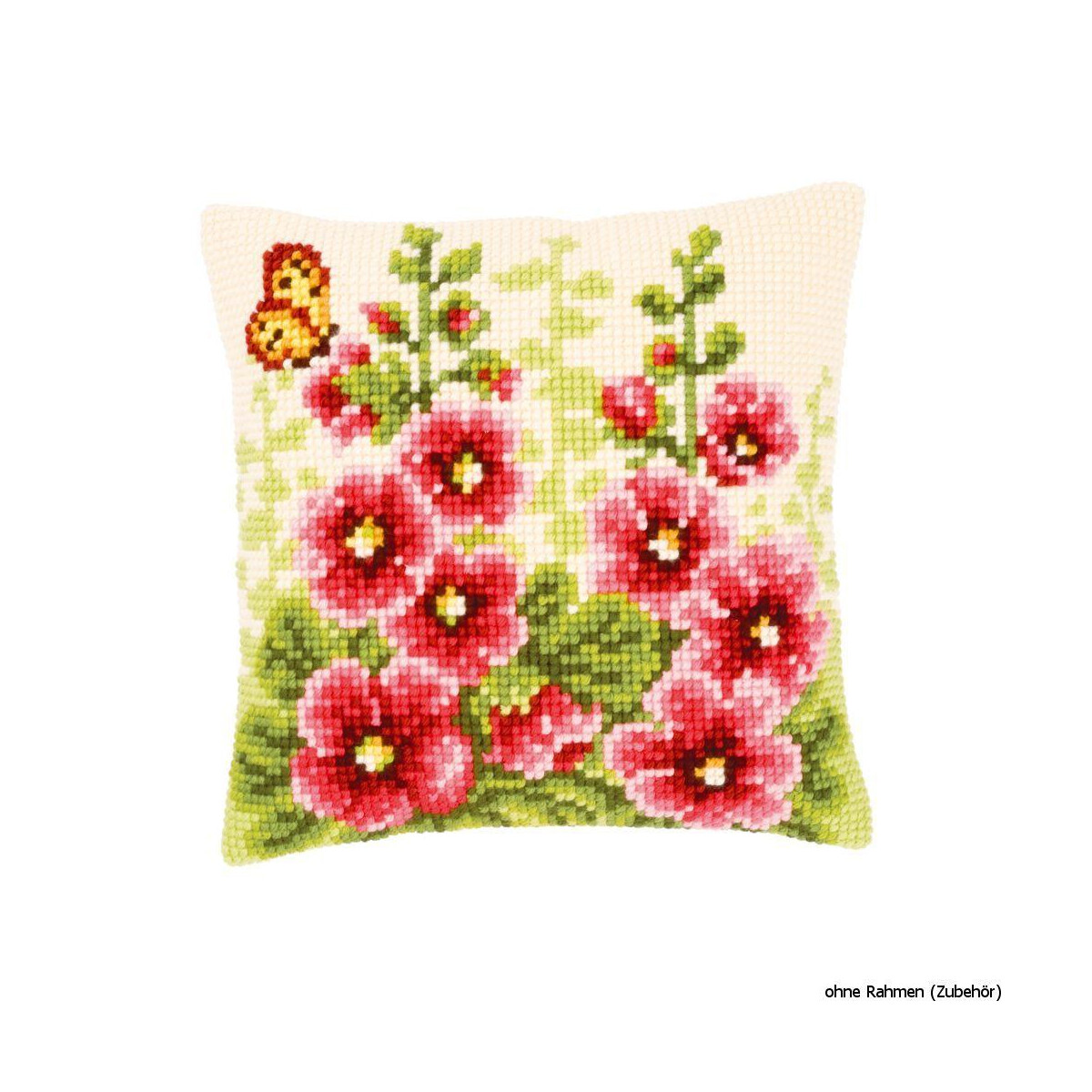 Vervaco stamped cross stitch kit cushion Hollyhocks, DIY