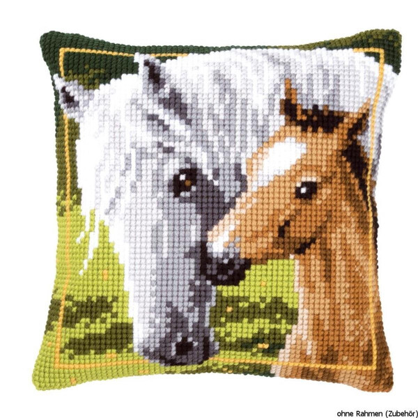 Vervaco stamped cross stitch kit cushion White horse and her foal, DIY