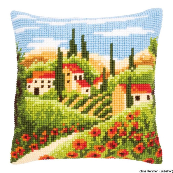 Vervaco stamped cross stitch kit cushion Tuscan landscape, DIY