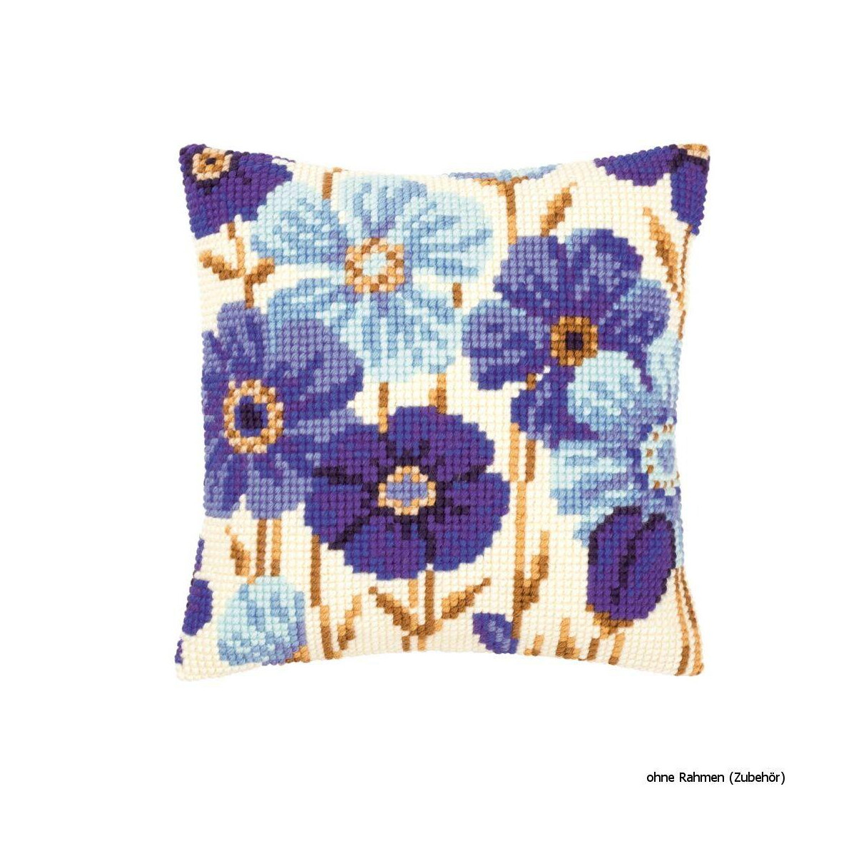 Vervaco stamped cross stitch kit cushion Blue anemones, DIY