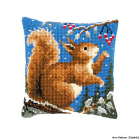 Vervaco Kreuzstichkissen "Eichhörnchen im Winter", Stickbild vorgezeichnet