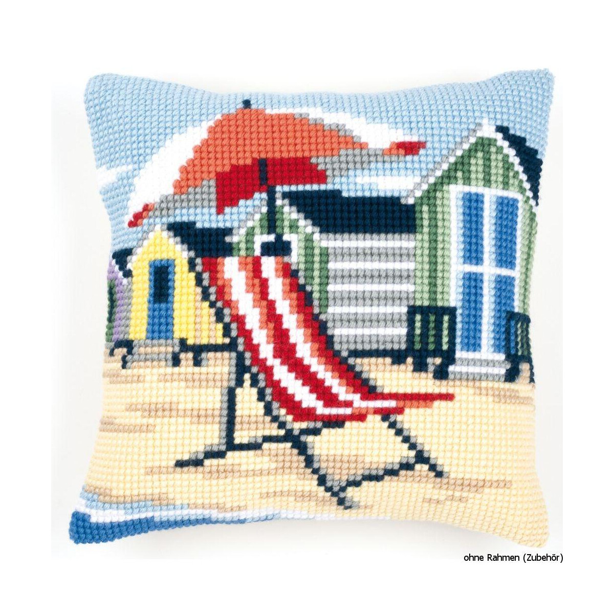 Vervaco stamped cross stitch kit cushion On the beach, DIY