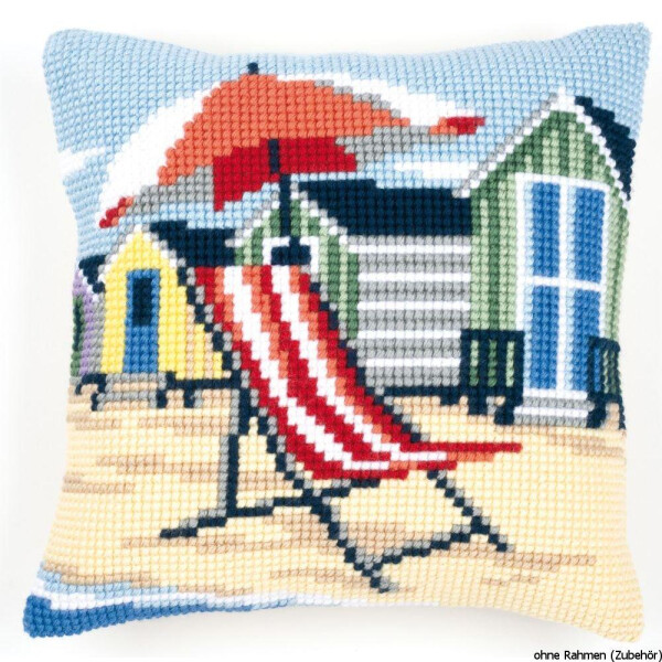 Vervaco stamped cross stitch kit cushion On the beach, DIY