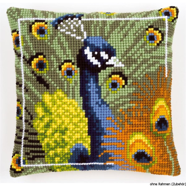 Vervaco stamped cross stitch kit cushion Proud peacock, DIY