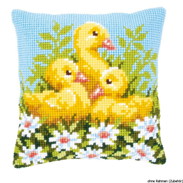 Vervaco stamped cross stitch kit cushion Ducklings with daisies I, DIY