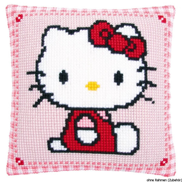 Almohada de punto de cruz Vervaco "Hello Kitty", diseño de bordado dibujado