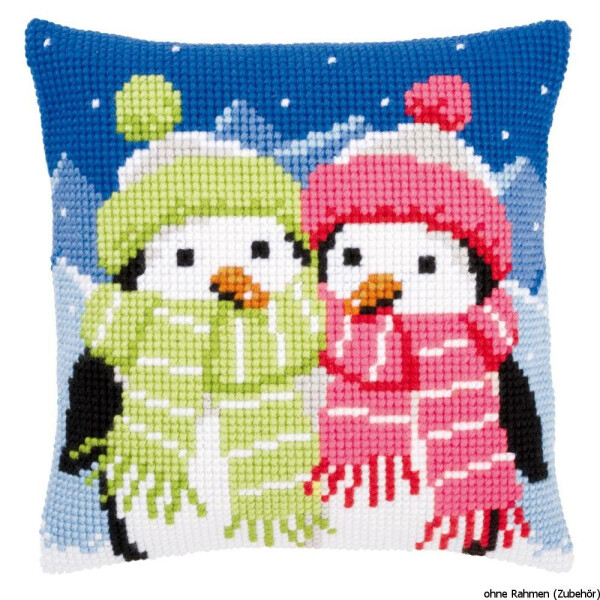 Vervaco stamped cross stitch kit cushion Penguins with scarf, DIY